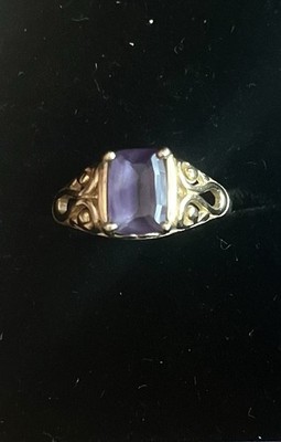 14k Amethyst Filigree Ring Size 7 3.71g. Vintage